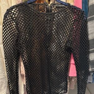 Black Mesh Long Sleeve Top